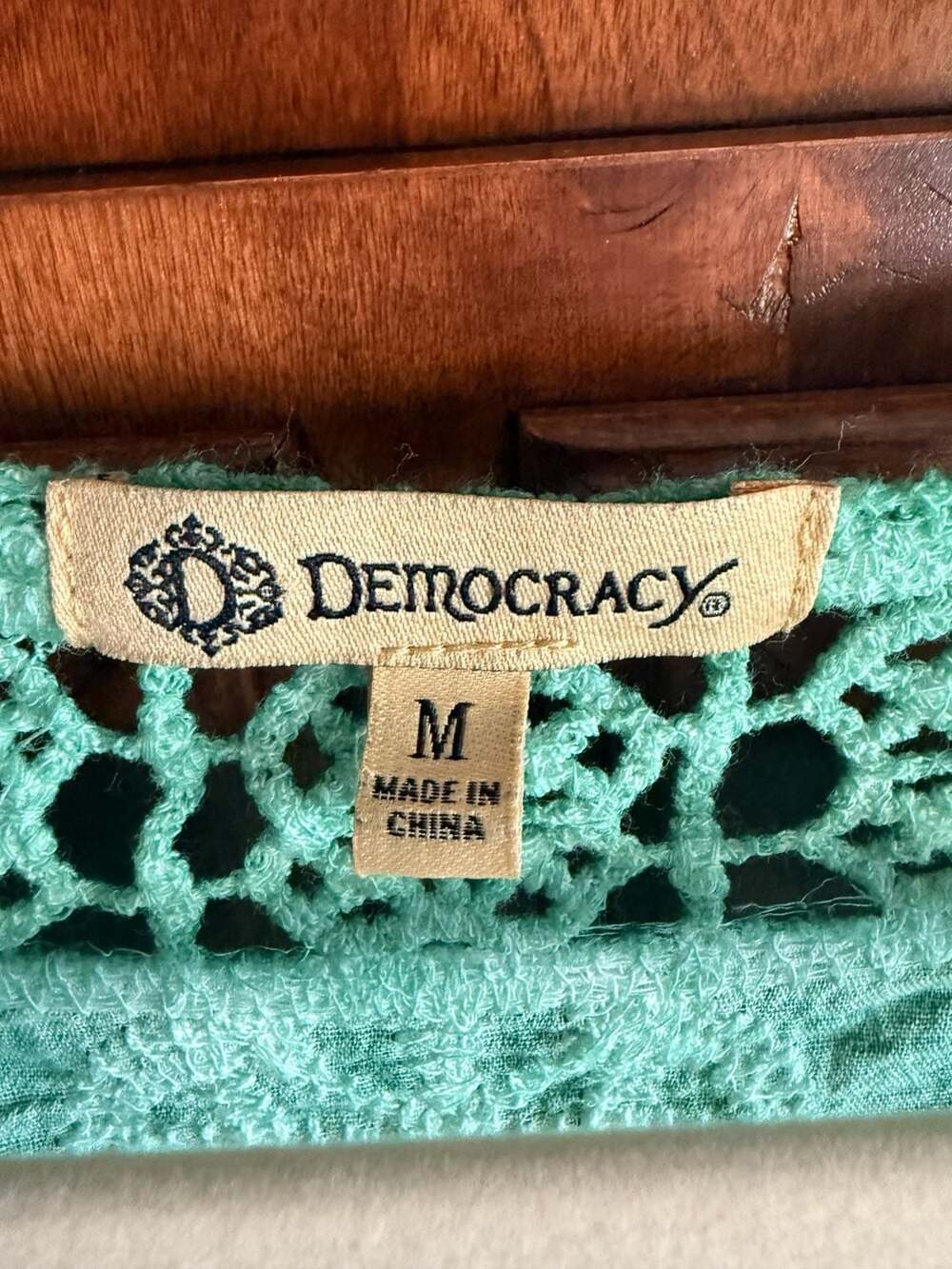 Democracy Crochet Trim 3/4 Flutter Sleeve Cotton Blouse in Teal - Picture 5 of 9